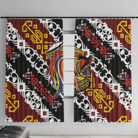Papua New Guinea Bird Drum Window Curtain Papuan Batik Motif LT9 With Hooks Black - Polynesian Pride
