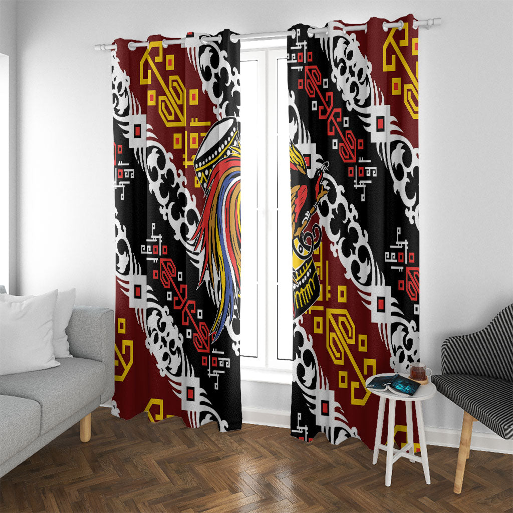 Papua New Guinea Bird Drum Window Curtain Papuan Batik Motif LT9 With Grommets Black - Polynesian Pride