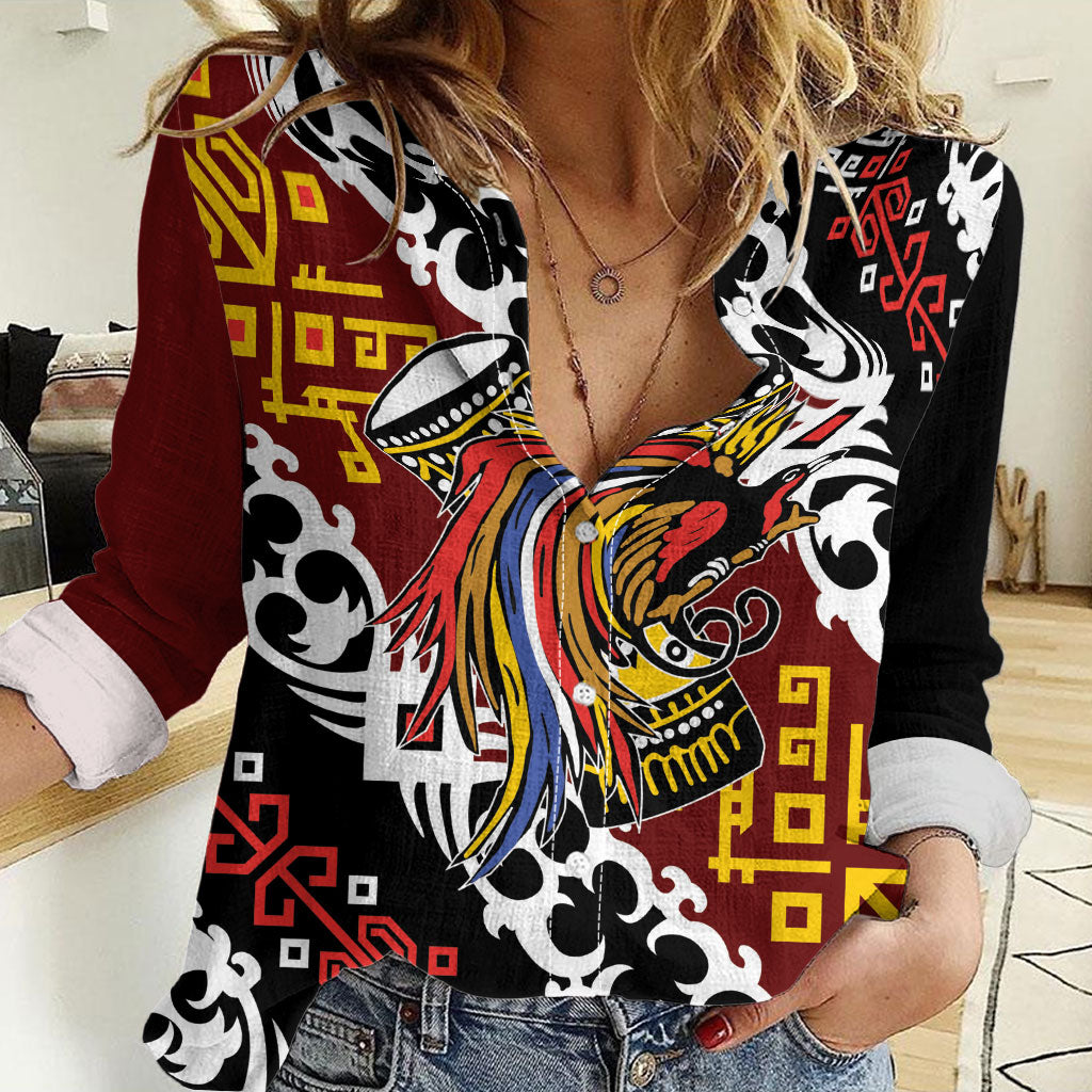 Personalised Papua New Guinea Bird Drum Women Casual Shirt Papuan Batik Motif LT9 Female Black - Polynesian Pride