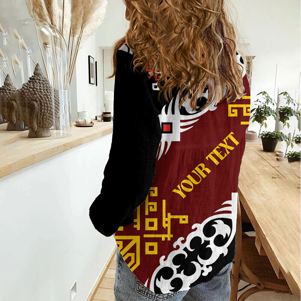 Personalised Papua New Guinea Bird Drum Women Casual Shirt Papuan Batik Motif LT9 - Polynesian Pride