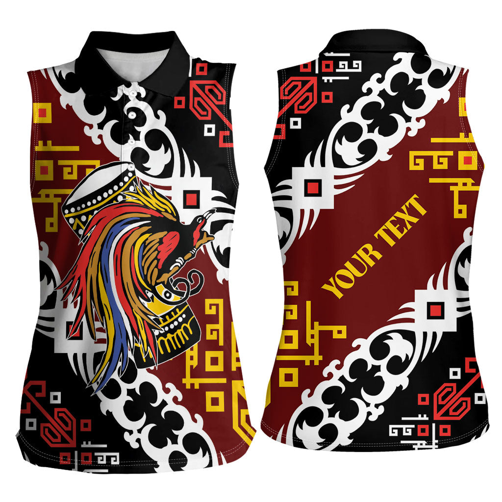 Personalised Papua New Guinea Bird Drum Women Sleeveless Polo Shirt Papuan Batik Motif LT9 - Polynesian Pride