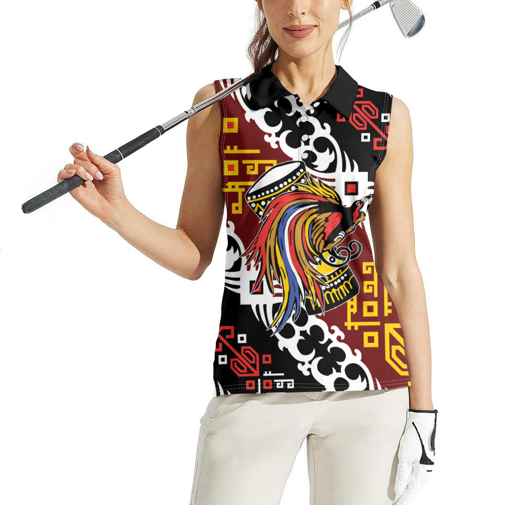 Personalised Papua New Guinea Bird Drum Women Sleeveless Polo Shirt Papuan Batik Motif LT9 - Polynesian Pride
