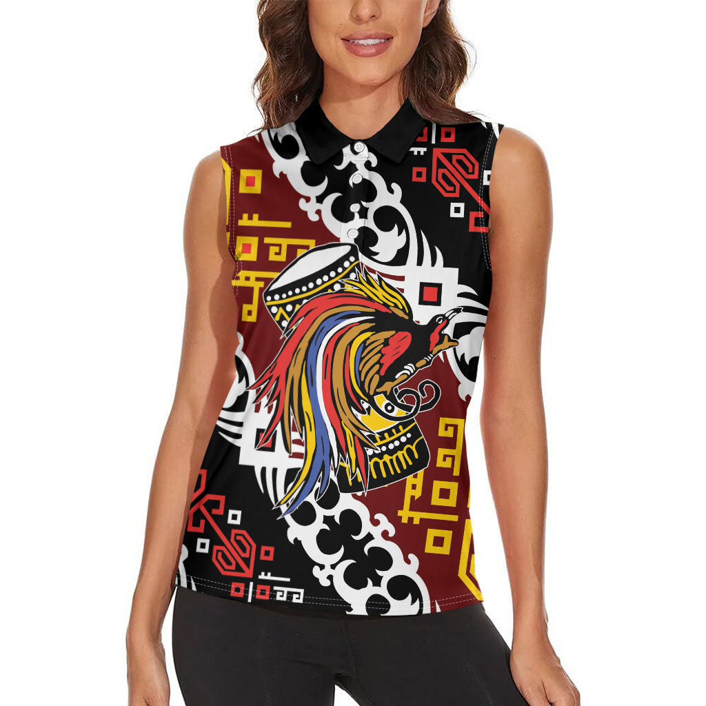 Personalised Papua New Guinea Bird Drum Women Sleeveless Polo Shirt Papuan Batik Motif LT9 - Polynesian Pride