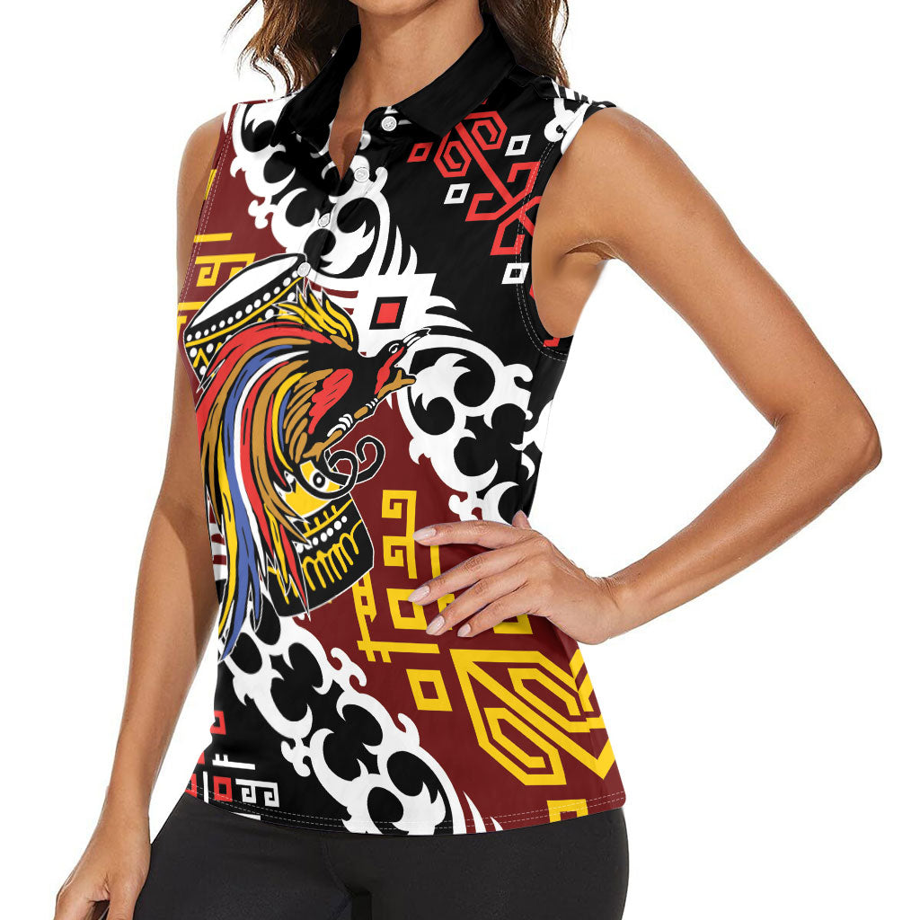 Personalised Papua New Guinea Bird Drum Women Sleeveless Polo Shirt Papuan Batik Motif LT9 - Polynesian Pride