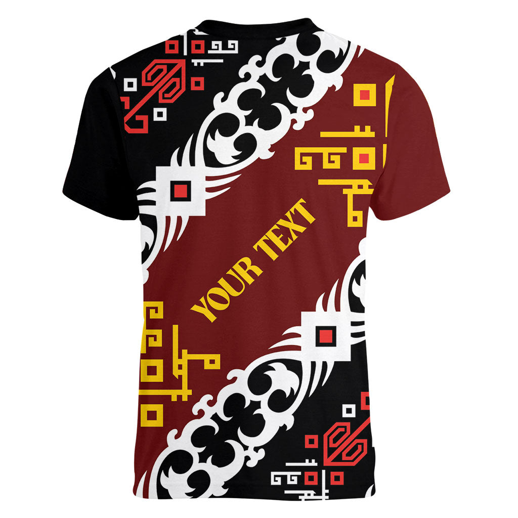Personalised Papua New Guinea Bird Drum Women V-Neck T-Shirt Papuan Batik Motif LT9 - Polynesian Pride