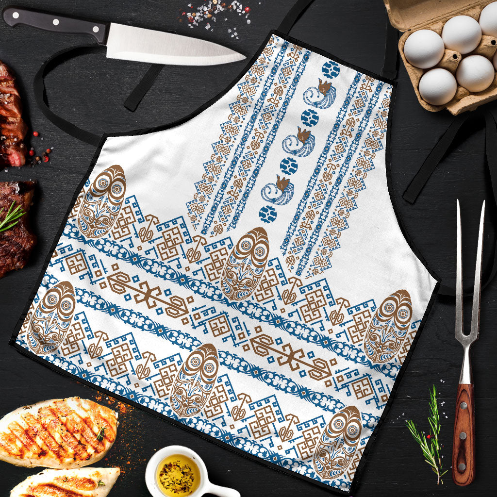 Papua New Guinea Bird Ethnic Apron Papuan Batik Inspired Pattern LT9 White - Polynesian Pride