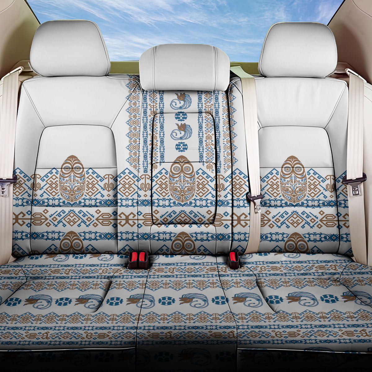 Papua New Guinea Bird Ethnic Back Car Seat Cover Papuan Batik Inspired Pattern LT9 One Size White - Polynesian Pride