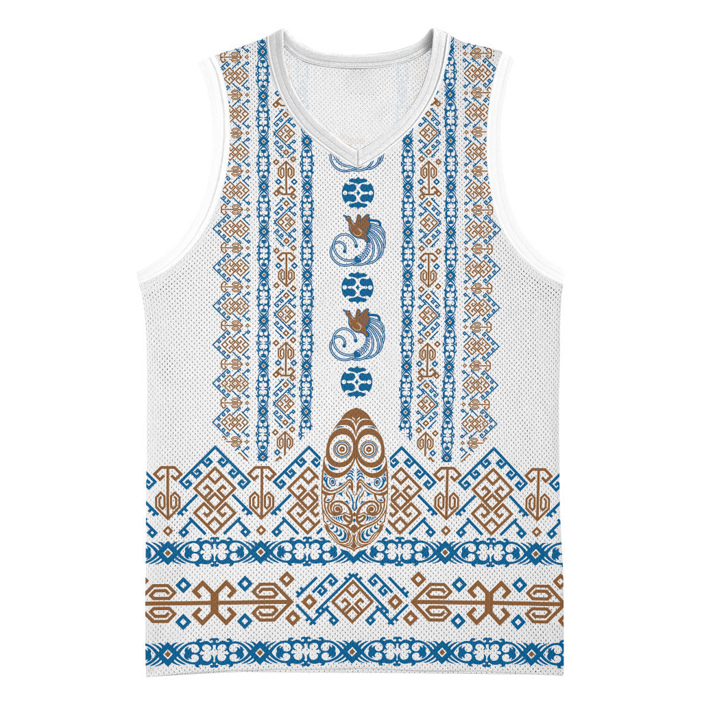 Personalised Papua New Guinea Bird Ethnic Basketball Jersey Papuan Batik Inspired Pattern LT9 Unisex White - Polynesian Pride