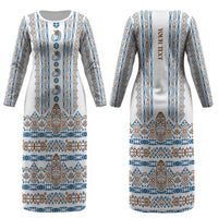 Personalised Papua New Guinea Bird Ethnic Couples Matching Long Sleeve Bodycon Dress and Hawaiian Shirt Papuan Batik Inspired Pattern LT9 - Polynesian Pride