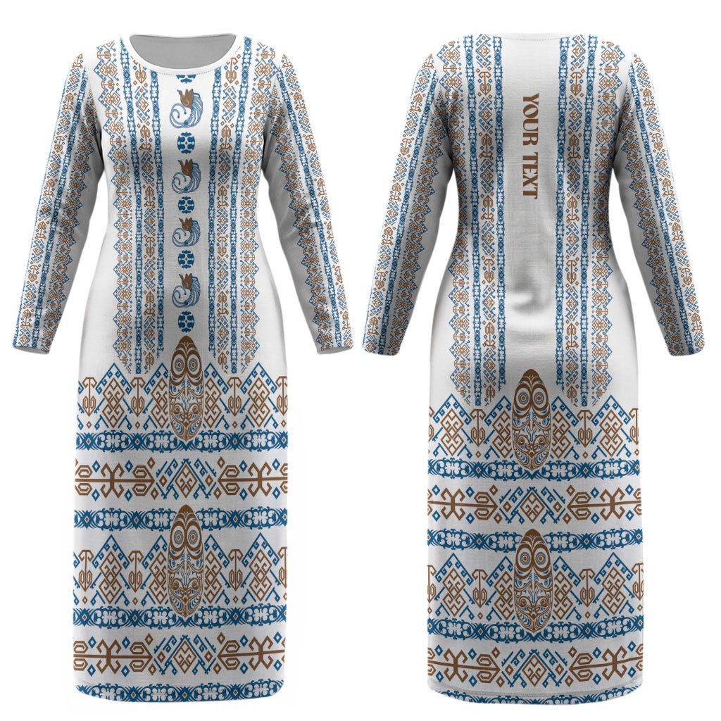 Personalised Papua New Guinea Bird Ethnic Couples Matching Long Sleeve Bodycon Dress and Long Sleeve Button Shirt Papuan Batik Inspired Pattern LT9 - Polynesian Pride