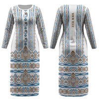 Personalised Papua New Guinea Bird Ethnic Couples Matching Long Sleeve Bodycon Dress and Long Sleeve Button Shirt Papuan Batik Inspired Pattern LT9 - Polynesian Pride