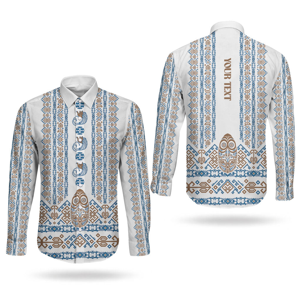 Personalised Papua New Guinea Bird Ethnic Couples Matching Off Shoulder Maxi Dress and Long Sleeve Button Shirt Papuan Batik Inspired Pattern LT9 - Polynesian Pride