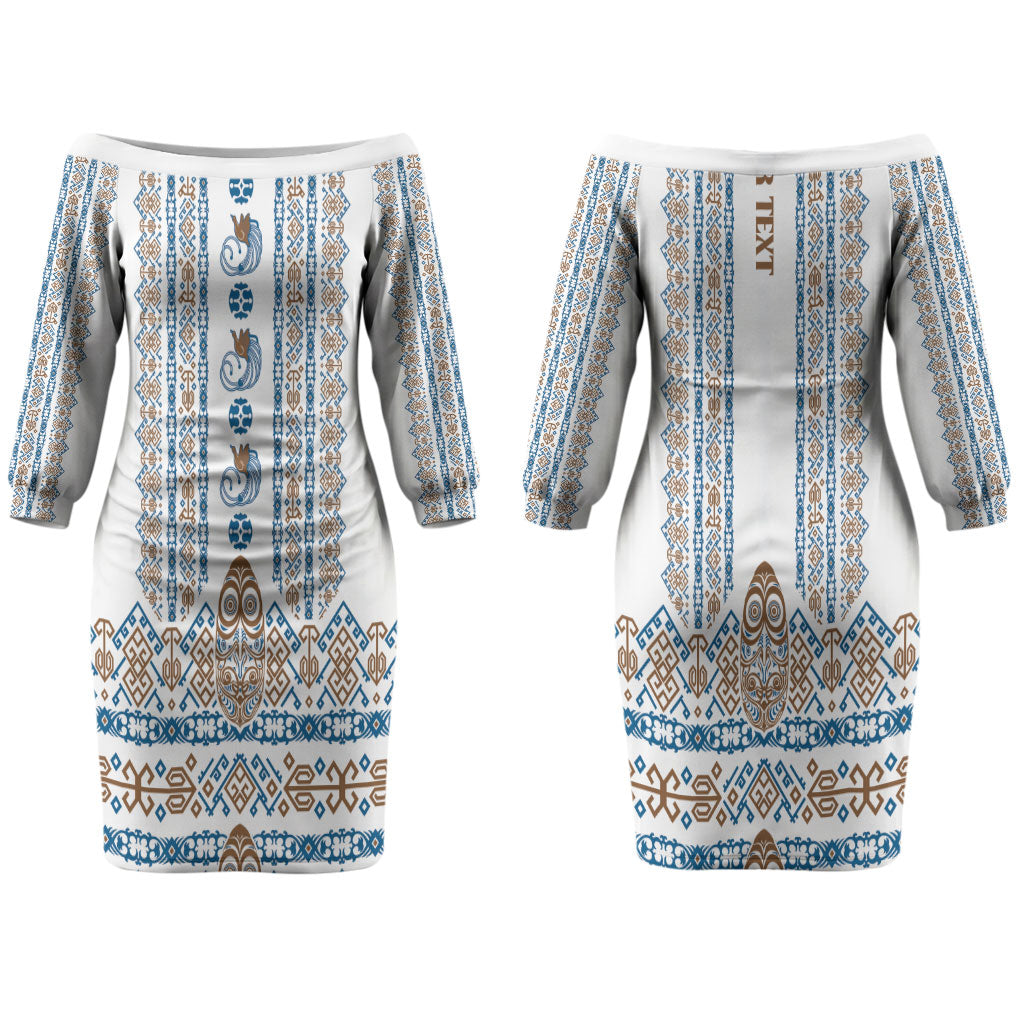 Personalised Papua New Guinea Bird Ethnic Couples Matching Off The Shoulder Long Sleeve Dress and Long Sleeve Button Shirt Papuan Batik Inspired Pattern LT9 - Polynesian Pride