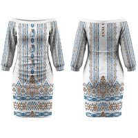 Personalised Papua New Guinea Bird Ethnic Couples Matching Off The Shoulder Long Sleeve Dress and Long Sleeve Button Shirt Papuan Batik Inspired Pattern LT9 - Polynesian Pride