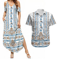 Personalised Papua New Guinea Bird Ethnic Couples Matching Summer Maxi Dress and Hawaiian Shirt Papuan Batik Inspired Pattern LT9 White - Polynesian Pride