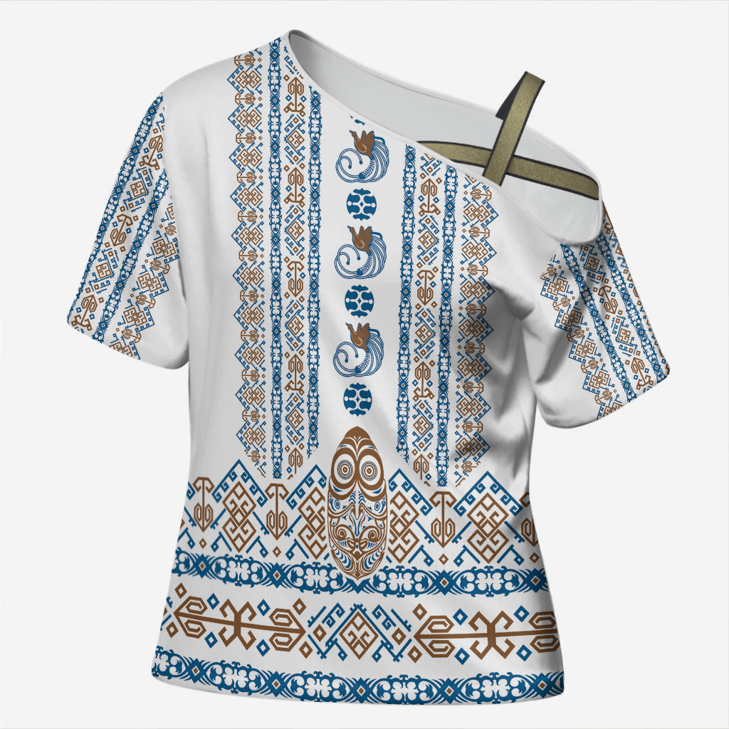 Personalised Papua New Guinea Bird Ethnic Cross Shoulder Shirt Papuan Batik Inspired Pattern LT9 Female White - Polynesian Pride