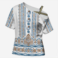 Personalised Papua New Guinea Bird Ethnic Cross Shoulder Shirt Papuan Batik Inspired Pattern LT9 Female White - Polynesian Pride
