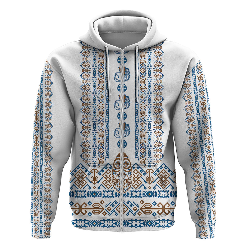 Personalised Papua New Guinea Bird Ethnic Hoodie Papuan Batik Inspired Pattern LT9 Zip Hoodie White - Polynesian Pride