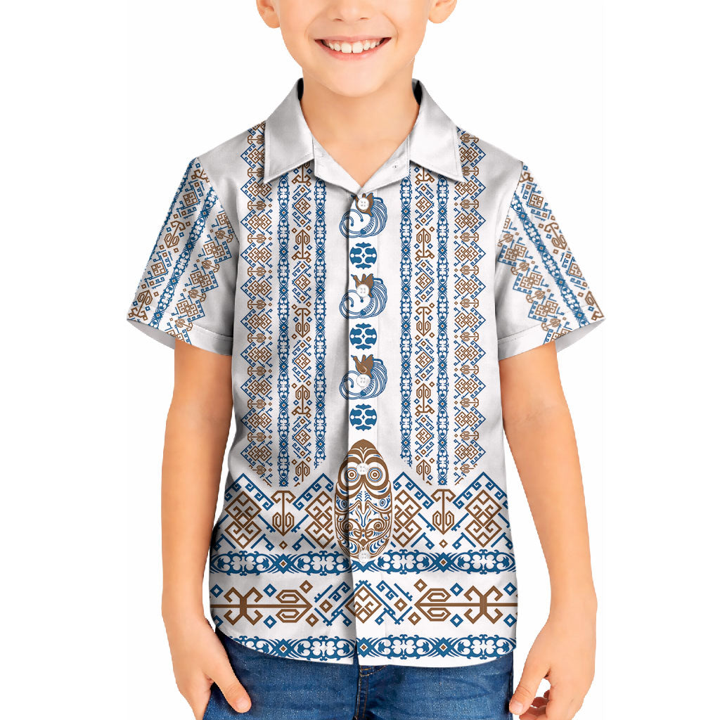 Personalised Papua New Guinea Bird Ethnic Kid Hawaiian Shirt Papuan Batik Inspired Pattern LT9 Kid White - Polynesian Pride