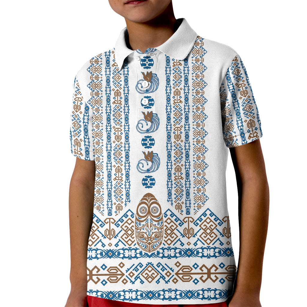 Personalised Papua New Guinea Bird Ethnic Kid Polo Shirt Papuan Batik Inspired Pattern LT9 Kid White - Polynesian Pride