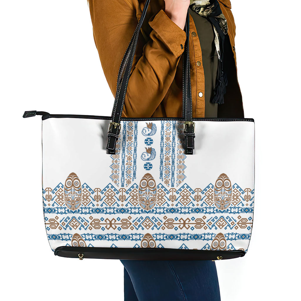 Papua New Guinea Bird Ethnic Leather Tote Bag Papuan Batik Inspired Pattern LT9 - Polynesian Pride
