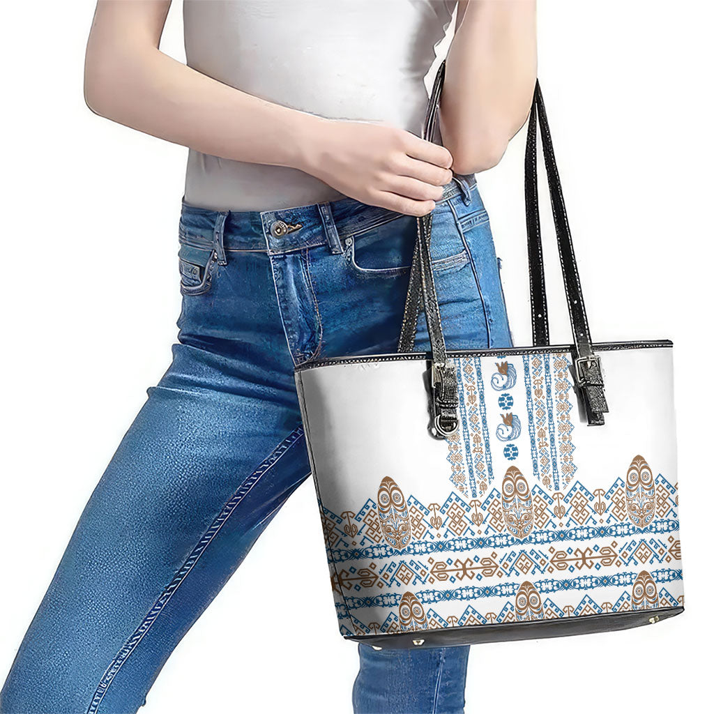 Papua New Guinea Bird Ethnic Leather Tote Bag Papuan Batik Inspired Pattern LT9 - Polynesian Pride
