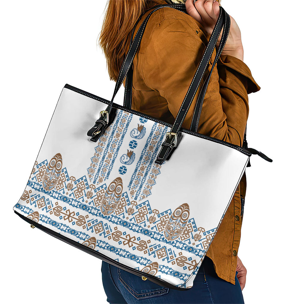 Papua New Guinea Bird Ethnic Leather Tote Bag Papuan Batik Inspired Pattern LT9 - Polynesian Pride