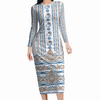 Personalised Papua New Guinea Bird Ethnic Long Sleeve Bodycon Dress Papuan Batik Inspired Pattern LT9 Long Dress White - Polynesian Pride