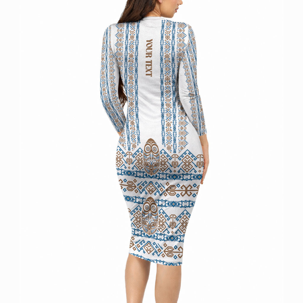 Personalised Papua New Guinea Bird Ethnic Long Sleeve Bodycon Dress Papuan Batik Inspired Pattern LT9 - Polynesian Pride