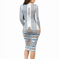Personalised Papua New Guinea Bird Ethnic Long Sleeve Bodycon Dress Papuan Batik Inspired Pattern LT9 - Polynesian Pride