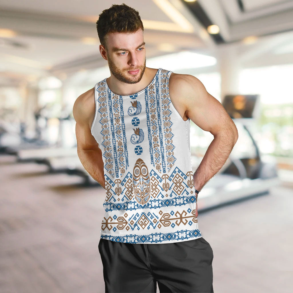 Personalised Papua New Guinea Bird Ethnic Men Tank Top Papuan Batik Inspired Pattern LT9 White - Polynesian Pride