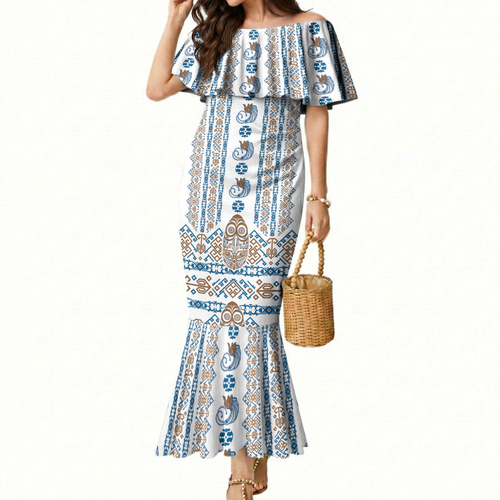 Personalised Papua New Guinea Bird Ethnic Mermaid Dress Papuan Batik Inspired Pattern LT9 Women White - Polynesian Pride