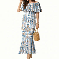 Personalised Papua New Guinea Bird Ethnic Mermaid Dress Papuan Batik Inspired Pattern LT9 Women White - Polynesian Pride