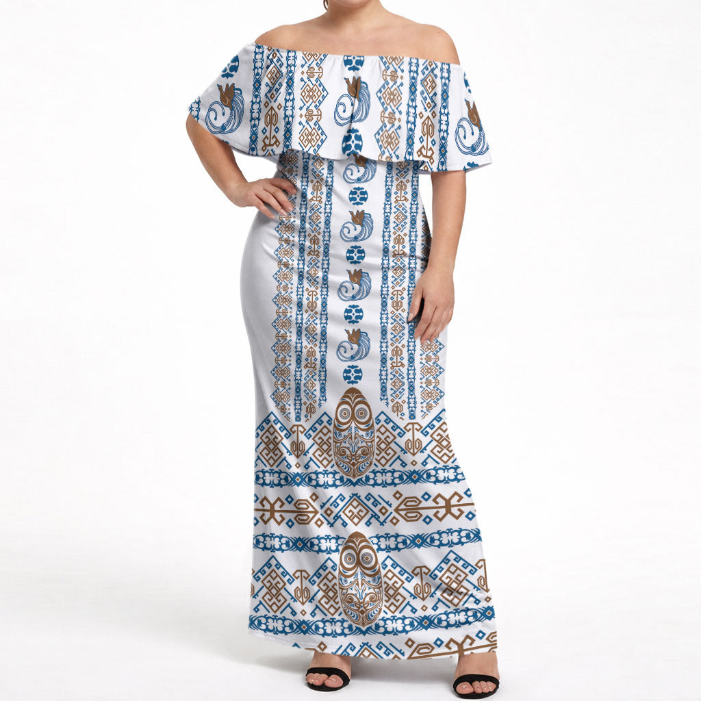Personalised Papua New Guinea Bird Ethnic Off Shoulder Maxi Dress Papuan Batik Inspired Pattern LT9 Women White - Polynesian Pride