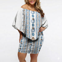 Personalised Papua New Guinea Bird Ethnic Off Shoulder Short Dress Papuan Batik Inspired Pattern LT9 Women White - Polynesian Pride