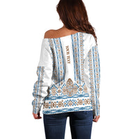 Personalised Papua New Guinea Bird Ethnic Off Shoulder Sweater Papuan Batik Inspired Pattern LT9 - Polynesian Pride