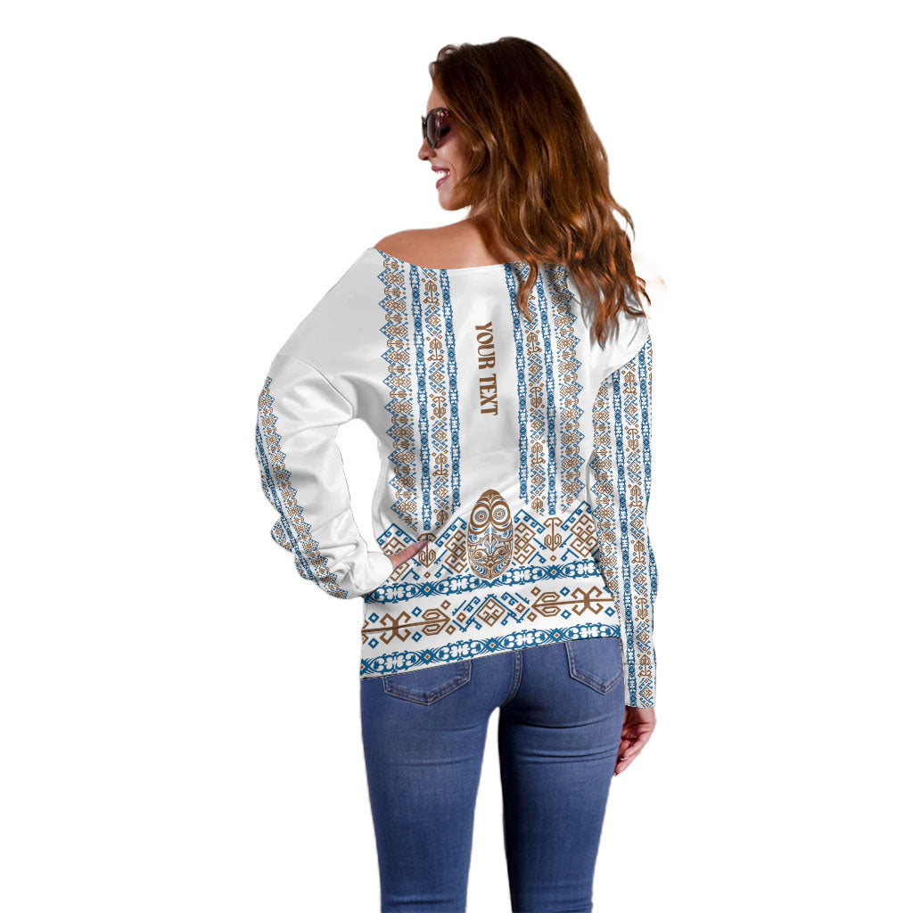 Personalised Papua New Guinea Bird Ethnic Off Shoulder Sweater Papuan Batik Inspired Pattern LT9 - Polynesian Pride