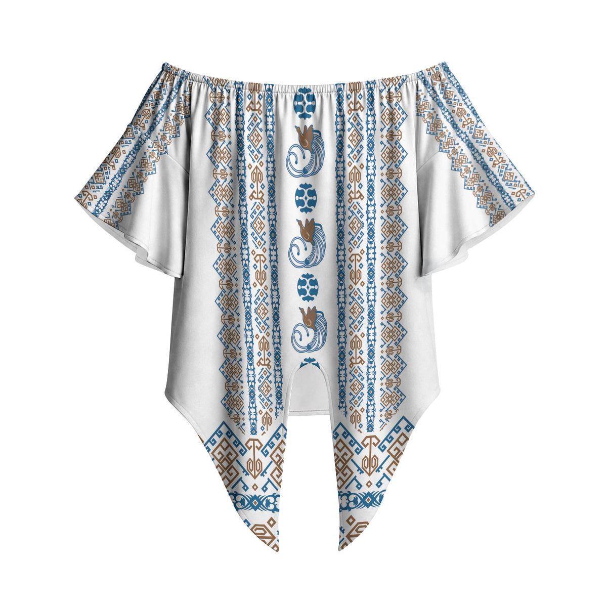 Personalised Papua New Guinea Bird Ethnic Off Shoulder Wrap Waist Top Papuan Batik Inspired Pattern LT9 White - Polynesian Pride