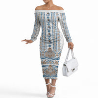 Personalised Papua New Guinea Bird Ethnic Off The Shoulder Long Sleeve Dress Papuan Batik Inspired Pattern LT9 Women White - Polynesian Pride