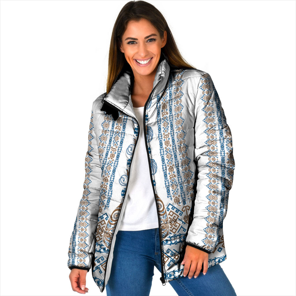 Personalised Papua New Guinea Bird Ethnic Padded Jacket Papuan Batik Inspired Pattern LT9 Women White - Polynesian Pride