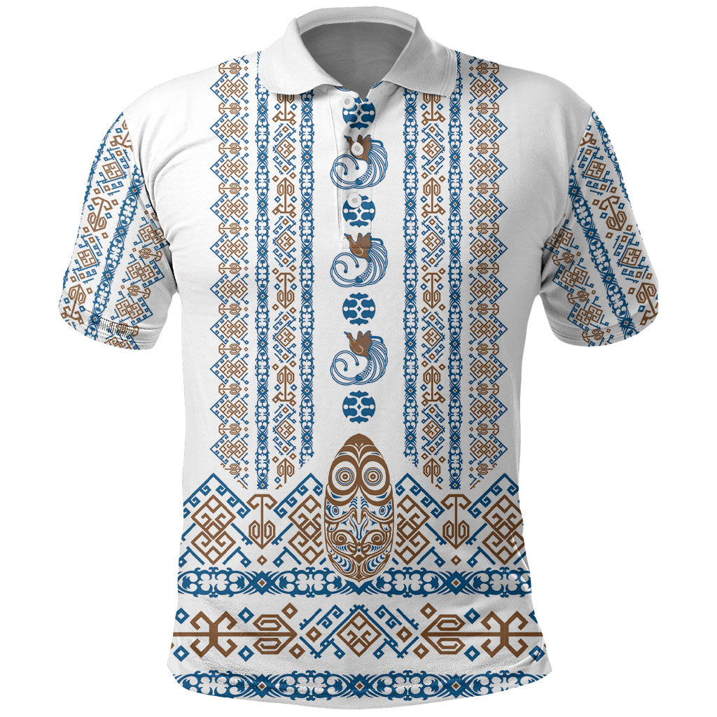 Personalised Papua New Guinea Bird Ethnic Polo Shirt Papuan Batik Inspired Pattern LT9 White - Polynesian Pride