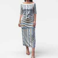 Personalised Papua New Guinea Bird Ethnic Puletasi Papuan Batik Inspired Pattern LT9 Long Dress White - Polynesian Pride