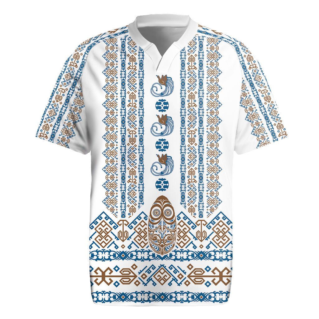 Personalised Papua New Guinea Bird Ethnic Rugby Jersey Papuan Batik Inspired Pattern LT9 White - Polynesian Pride
