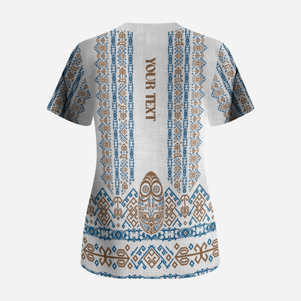 Personalised Papua New Guinea Bird Ethnic Scrub Top Papuan Batik Inspired Pattern LT9 - Polynesian Pride