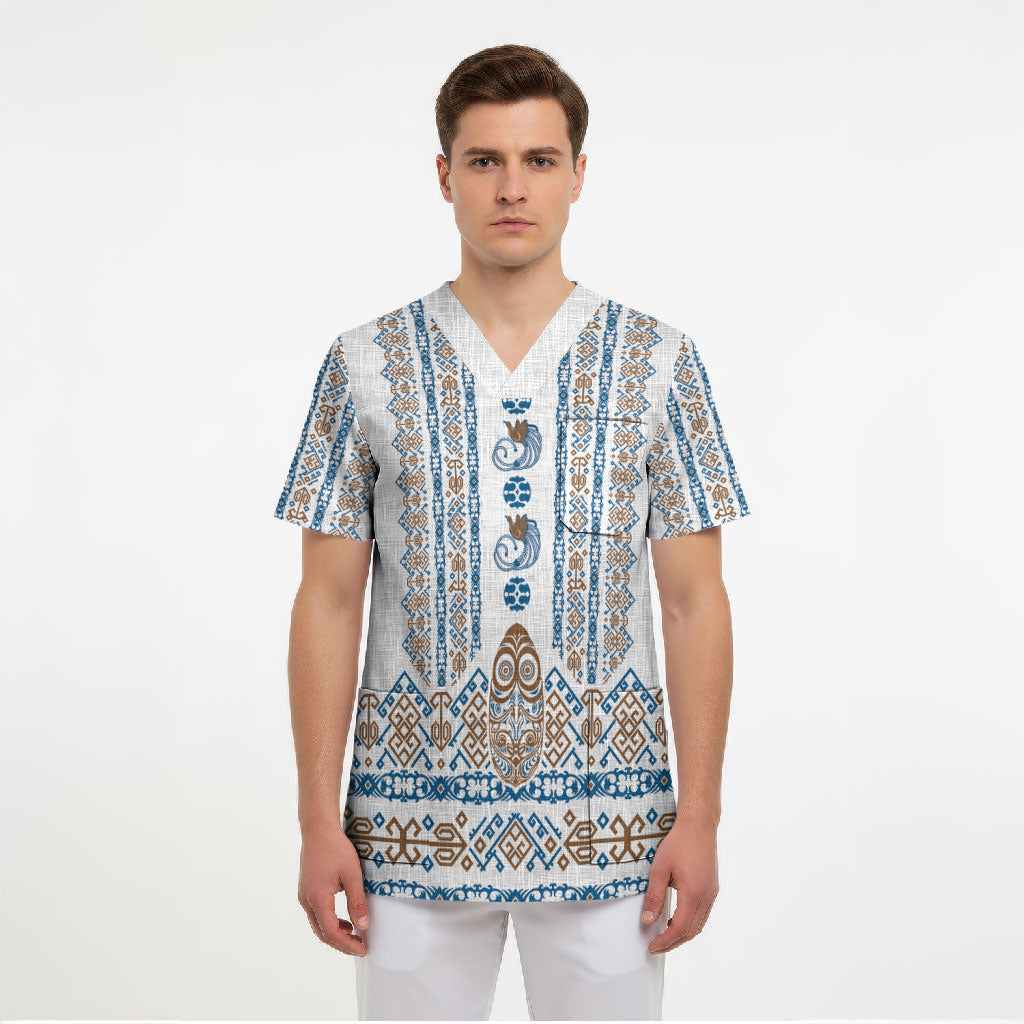Personalised Papua New Guinea Bird Ethnic Scrub Top Papuan Batik Inspired Pattern LT9 - Polynesian Pride
