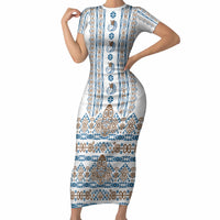 Personalised Papua New Guinea Bird Ethnic Short Sleeve Bodycon Dress Papuan Batik Inspired Pattern LT9 Long Dress White - Polynesian Pride