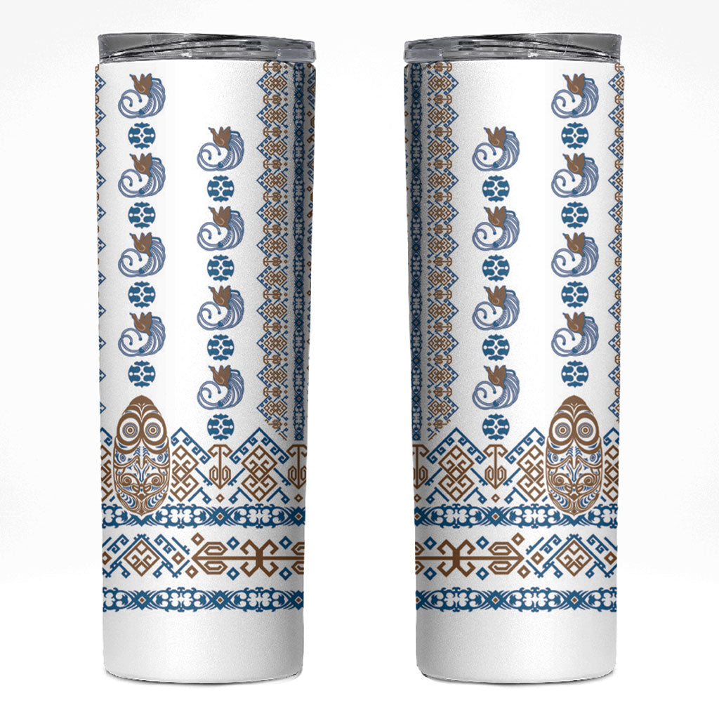 Papua New Guinea Bird Ethnic Skinny Tumbler Papuan Batik Inspired Pattern LT9 White - Polynesian Pride