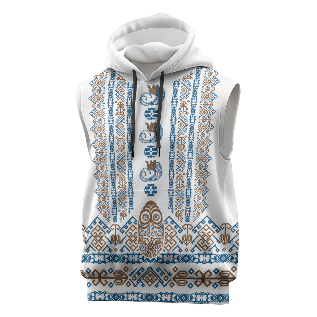 Personalised Papua New Guinea Bird Ethnic Sleeveless Hoodie Papuan Batik Inspired Pattern LT9 White - Polynesian Pride