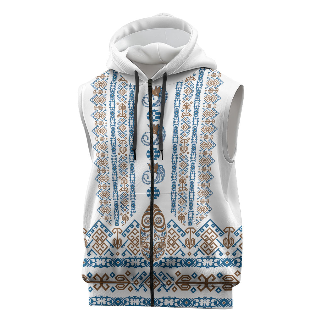Personalised Papua New Guinea Bird Ethnic Sleeveless Zip Hoodie Papuan Batik Inspired Pattern LT9 White - Polynesian Pride