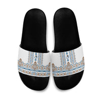 Papua New Guinea Bird Ethnic Slide Sandals Papuan Batik Inspired Pattern LT9 White - Polynesian Pride